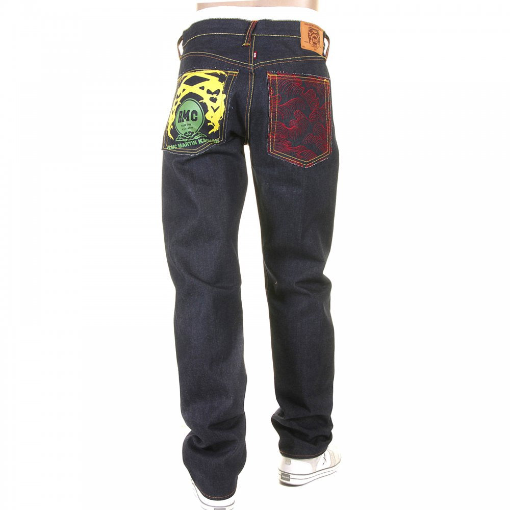Model 1001 Tsunami Wave Painted Logo Vintage Raw Selvedge Denim Jeans