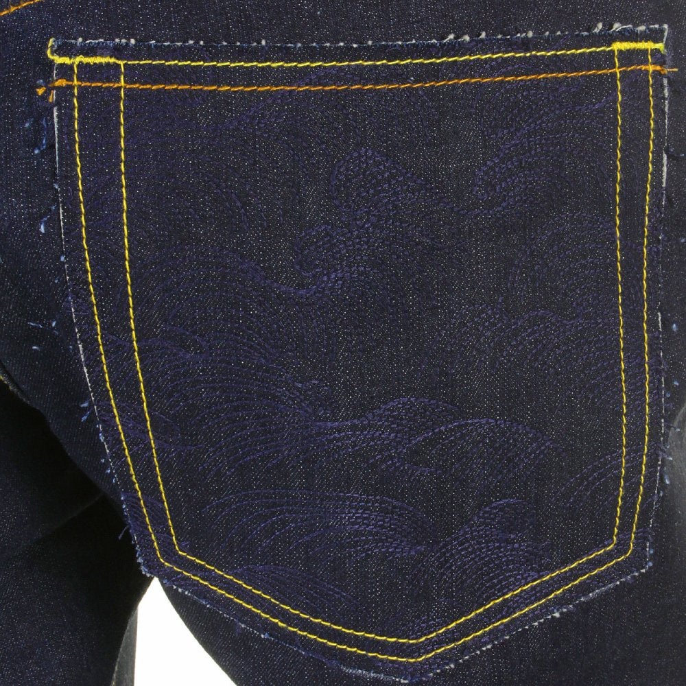 Tsunami Wave and Painted Logo Raw Selvedge Denim Jeans