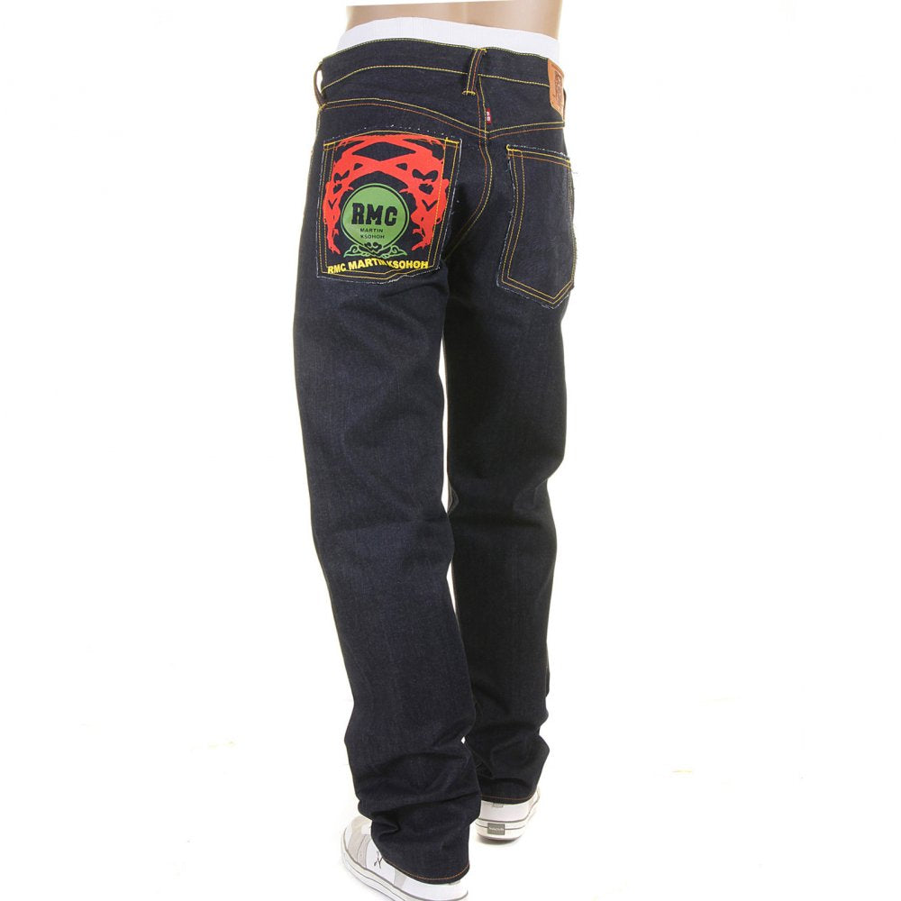 Tsunami Wave and Painted Logo Raw Selvedge Denim Jeans