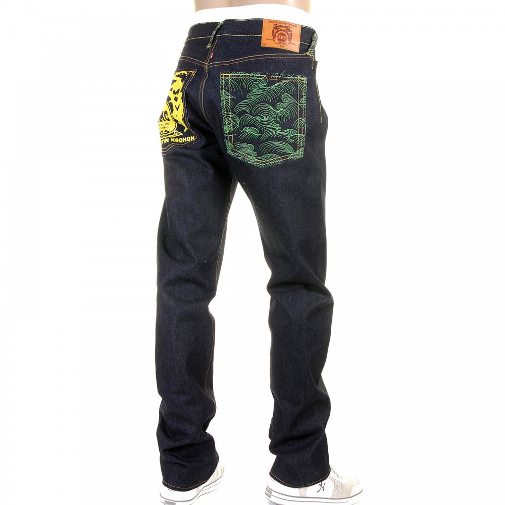 Tsunami Wave with Yellow Painted Logo Slimmer Cut Jeans