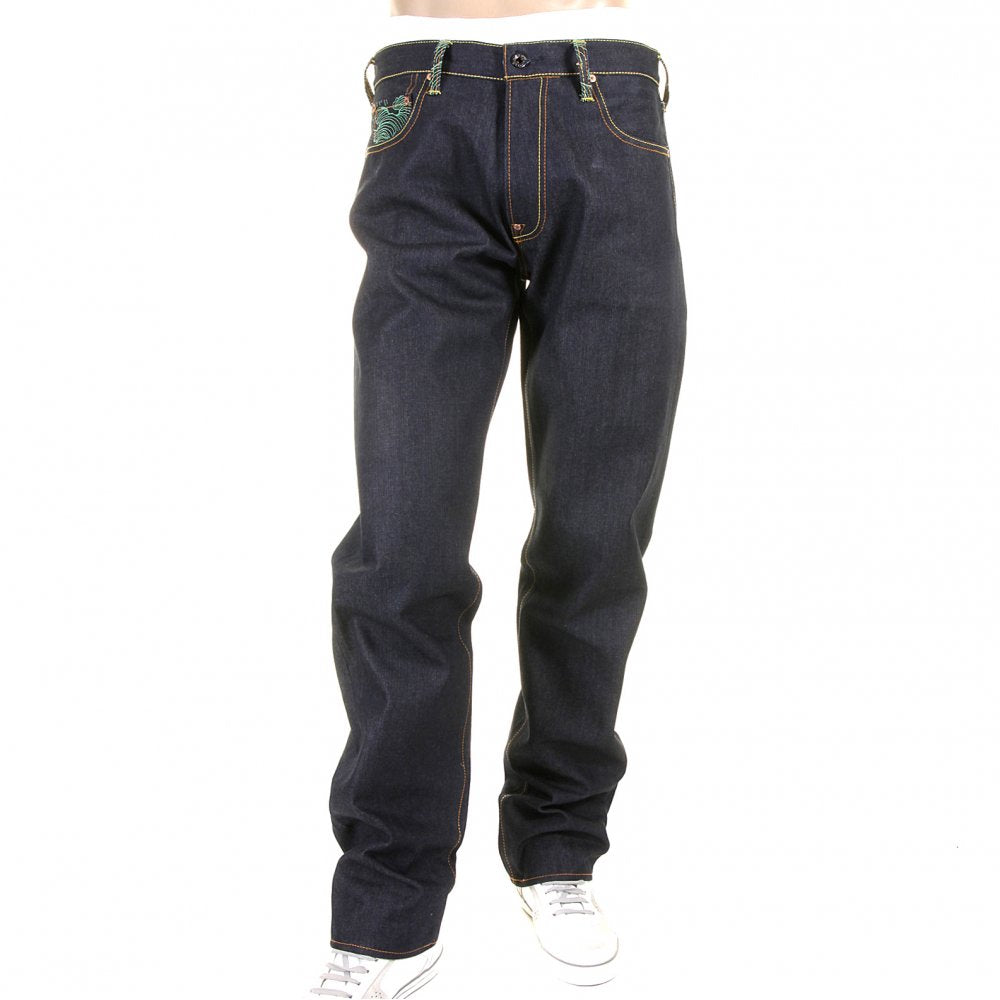Tsunami Wave with Yellow Painted Logo Slimmer Cut Jeans