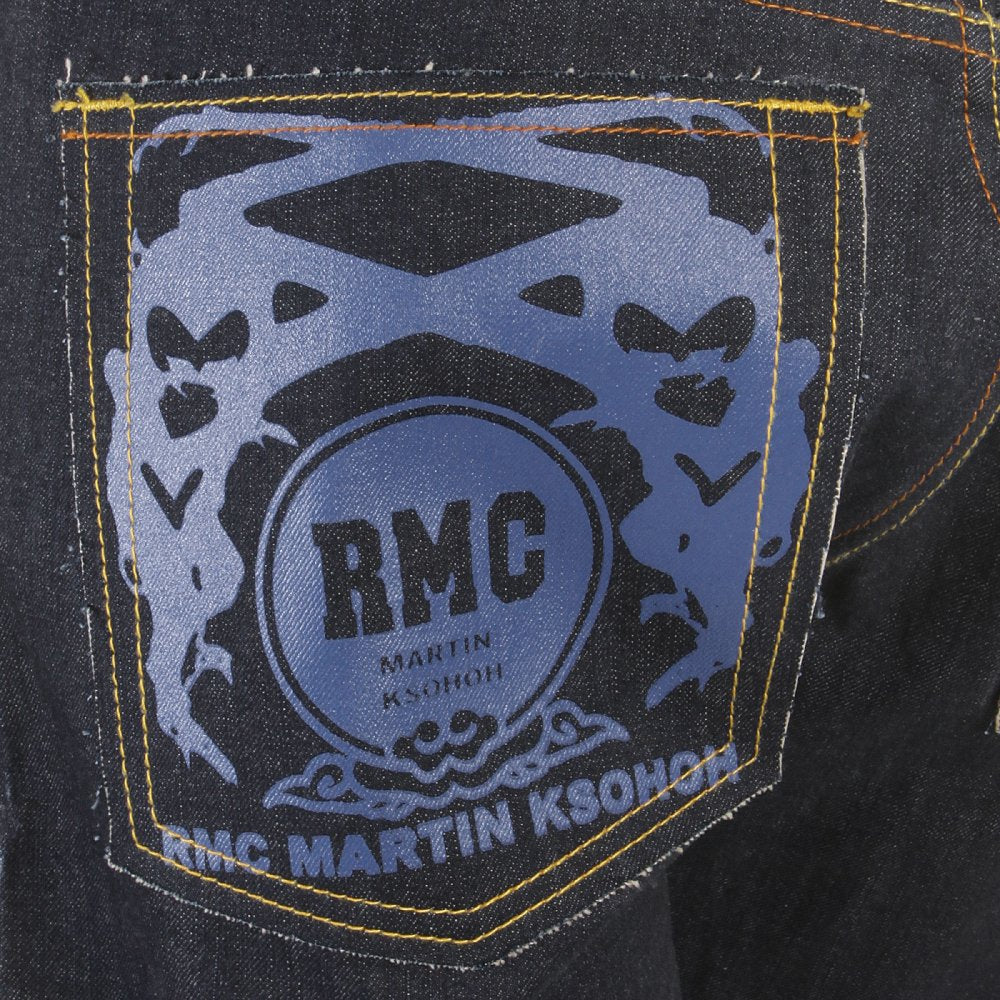 Tsunami Wave with blue Painted Logo Raw Denim Jeans