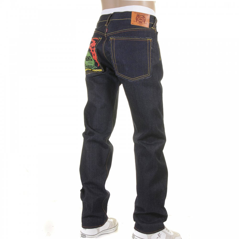Tsunami Wave and Painted Logo Raw Selvedge Denim Jeans