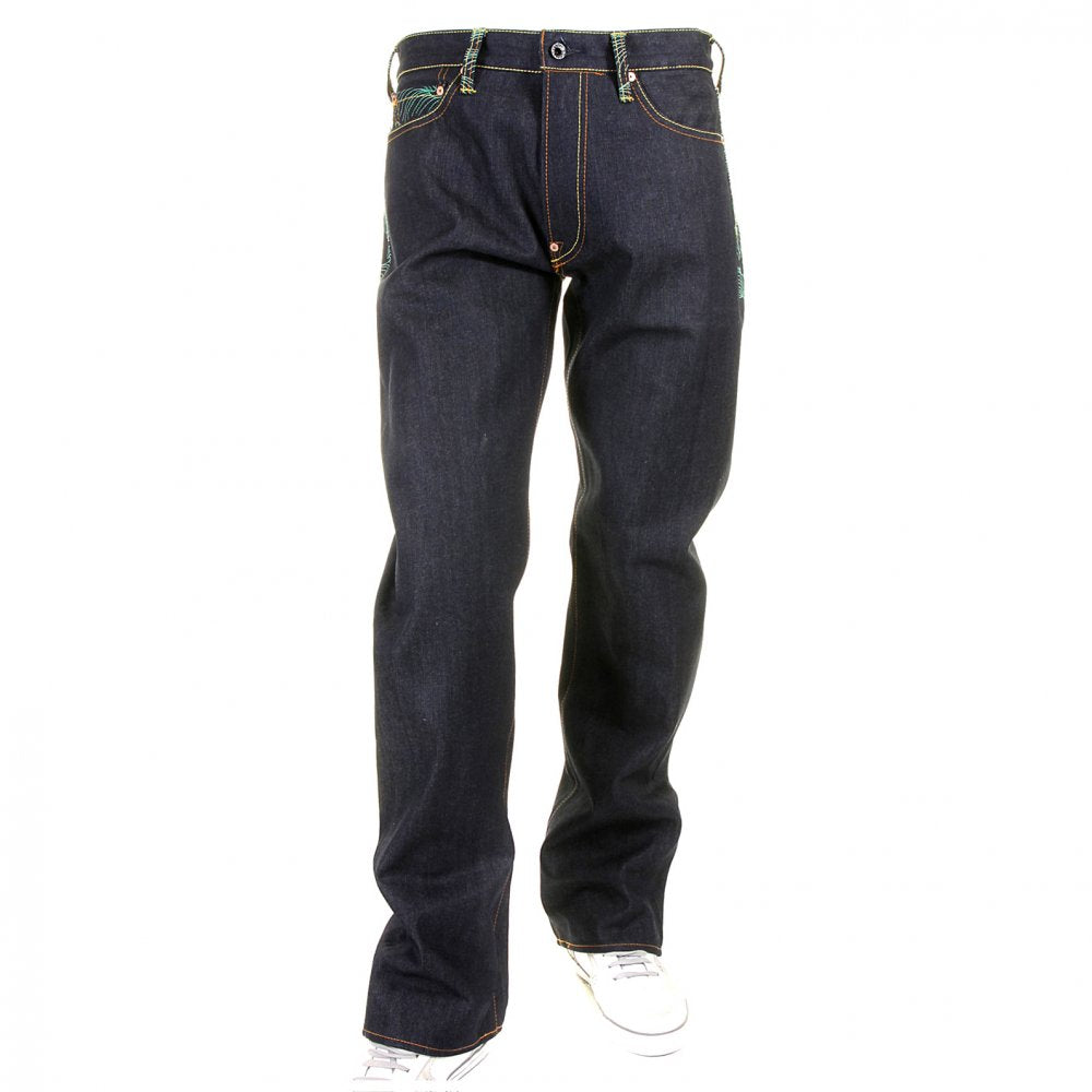 Green Tsunami Wave and Painted Logo Slim Fit Jeans