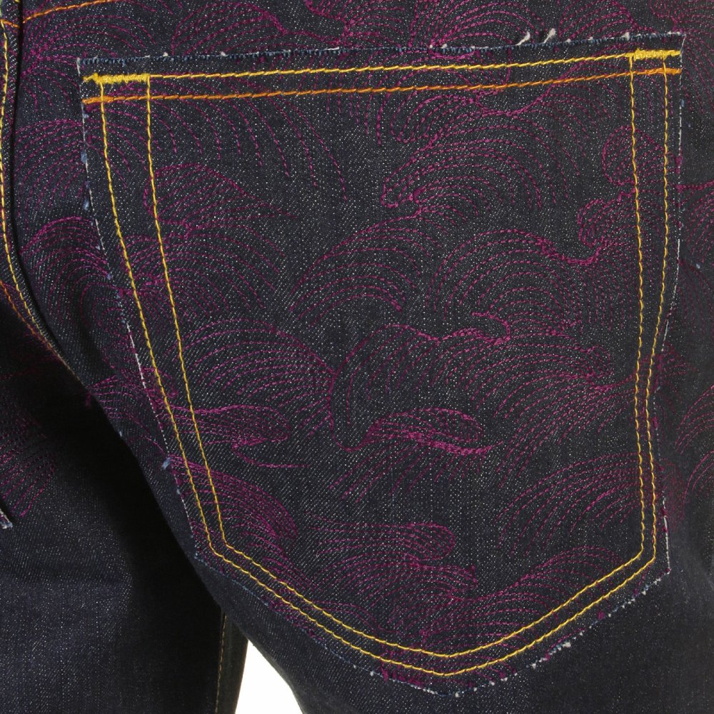 Vintage Denim with Full back Purple Tsunami Wave