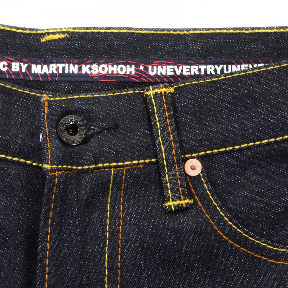 Raw Denim with Charcoal Tsunami Wave Logo on Full Back