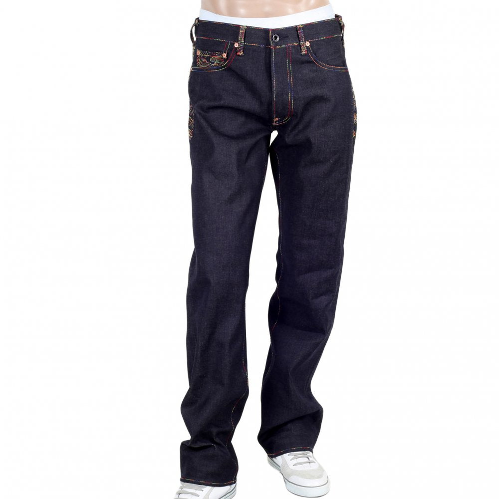 Mens Dark Indigo Vintage Cut Raw Denim Jeans