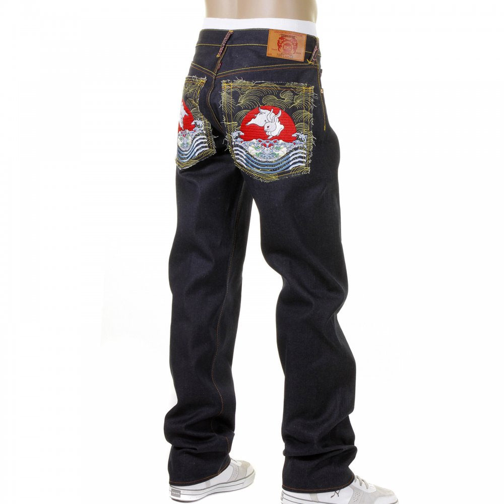 Mens Cotton Dark Indigo Raw Denim Jeans with Slimmer Cut