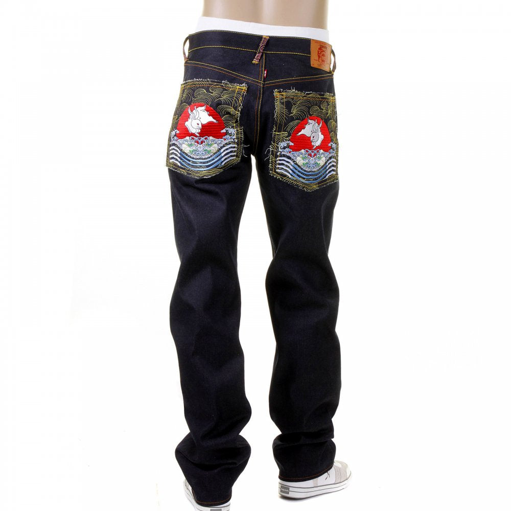 Mens Cotton Dark Indigo Raw Denim Jeans with Slimmer Cut