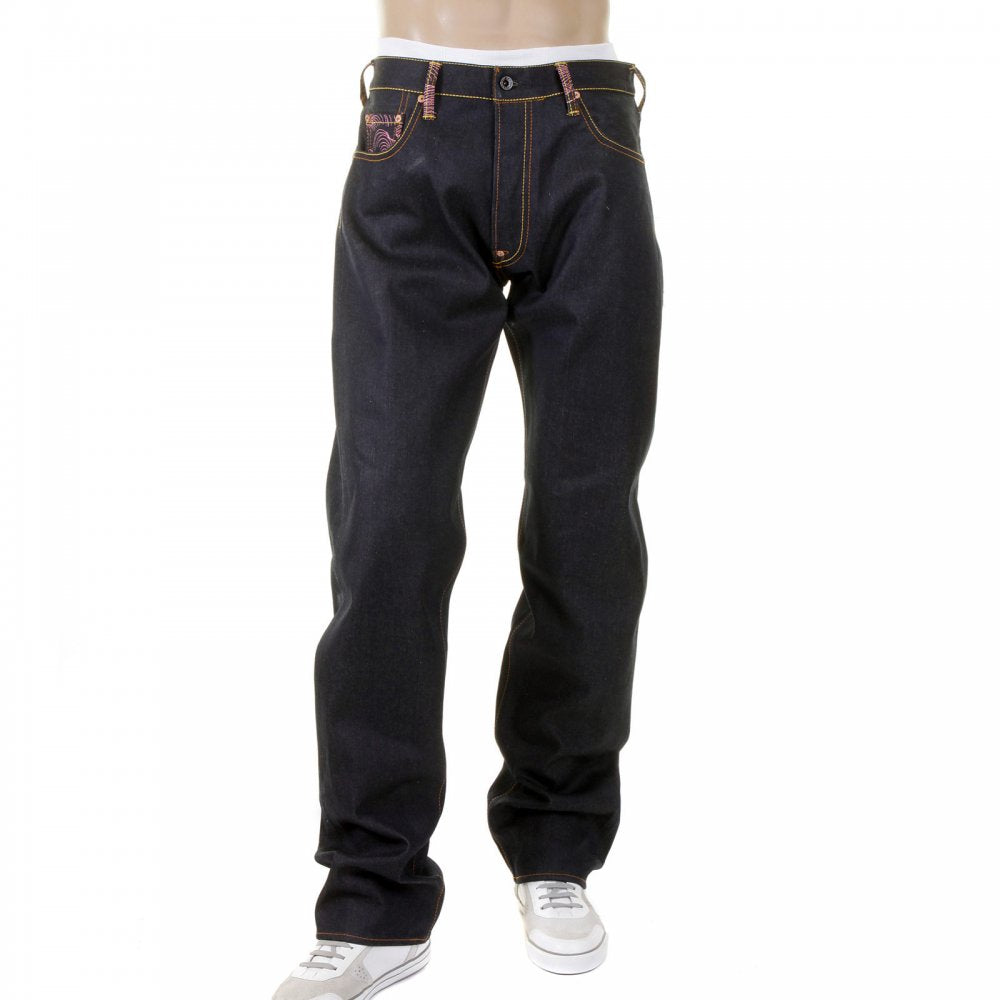 Mens Cotton Dark Indigo Raw Denim Jeans with Slimmer Cut