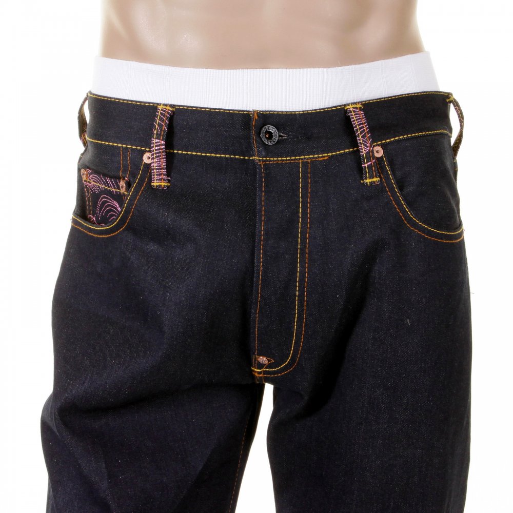 Mens Cotton Dark Indigo Raw Denim Jeans with Slimmer Cut