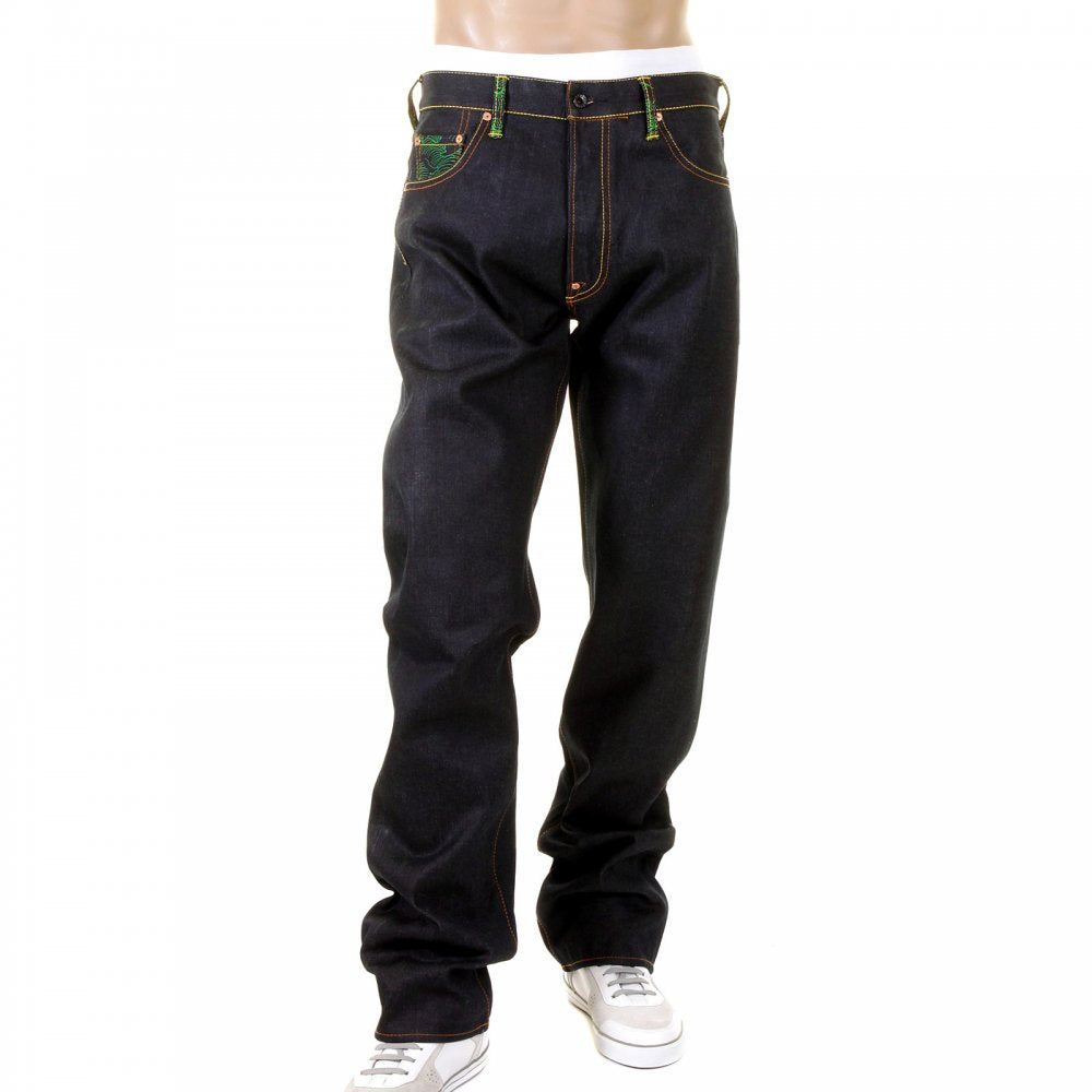 Mens Selvedge Dark Indigo Raw Denim Jeans