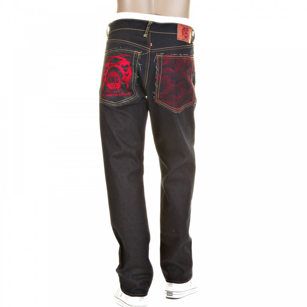 Slim Cut Selvedge Dark Indigo Raw Denim Jean with Red Logo