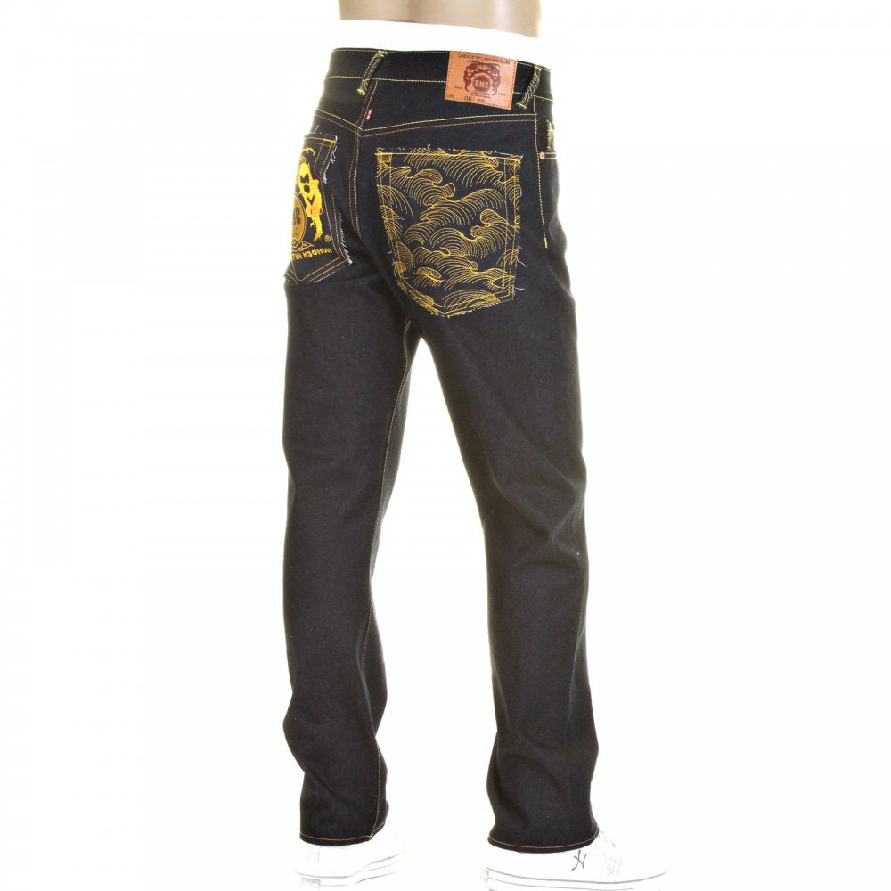 Mens Dark Indigo Slim Cut Raw Denim Jeans with Super Exclusive Design