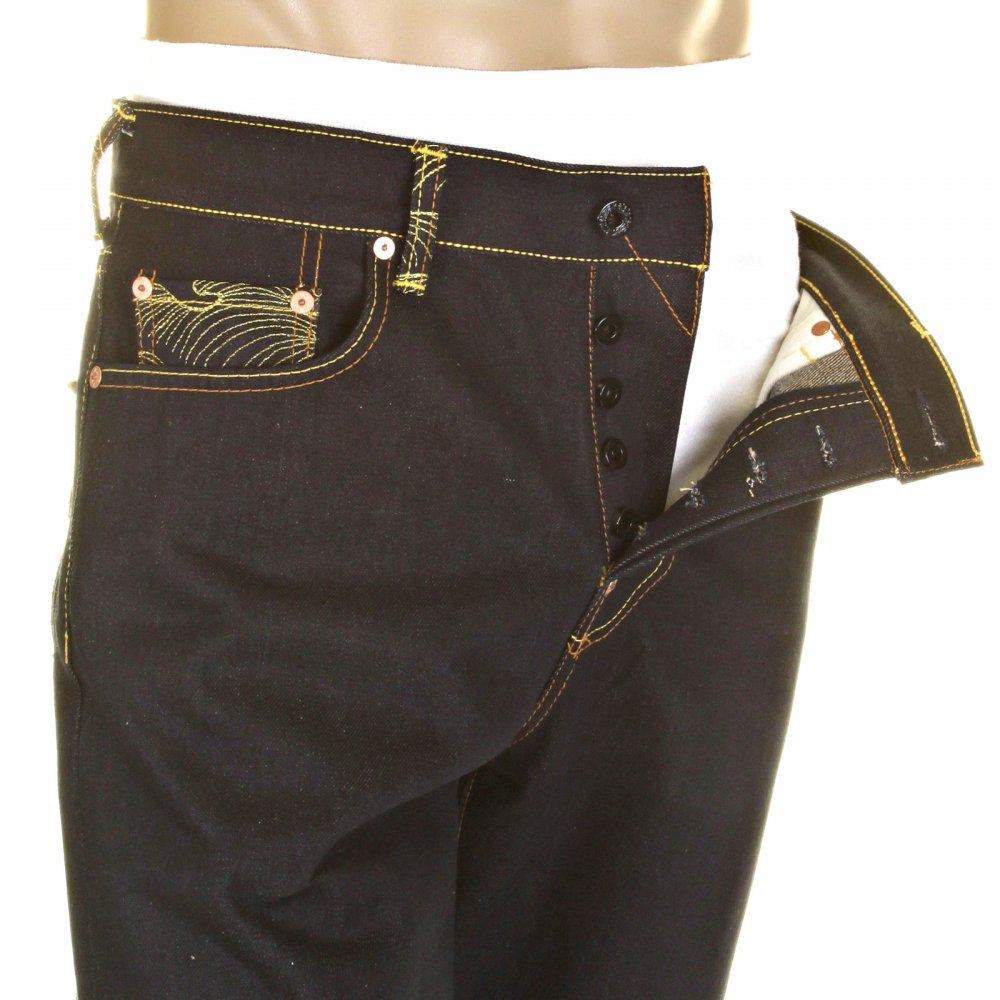 Mens Dark Indigo Slim Cut Raw Denim Jeans with Super Exclusive Design
