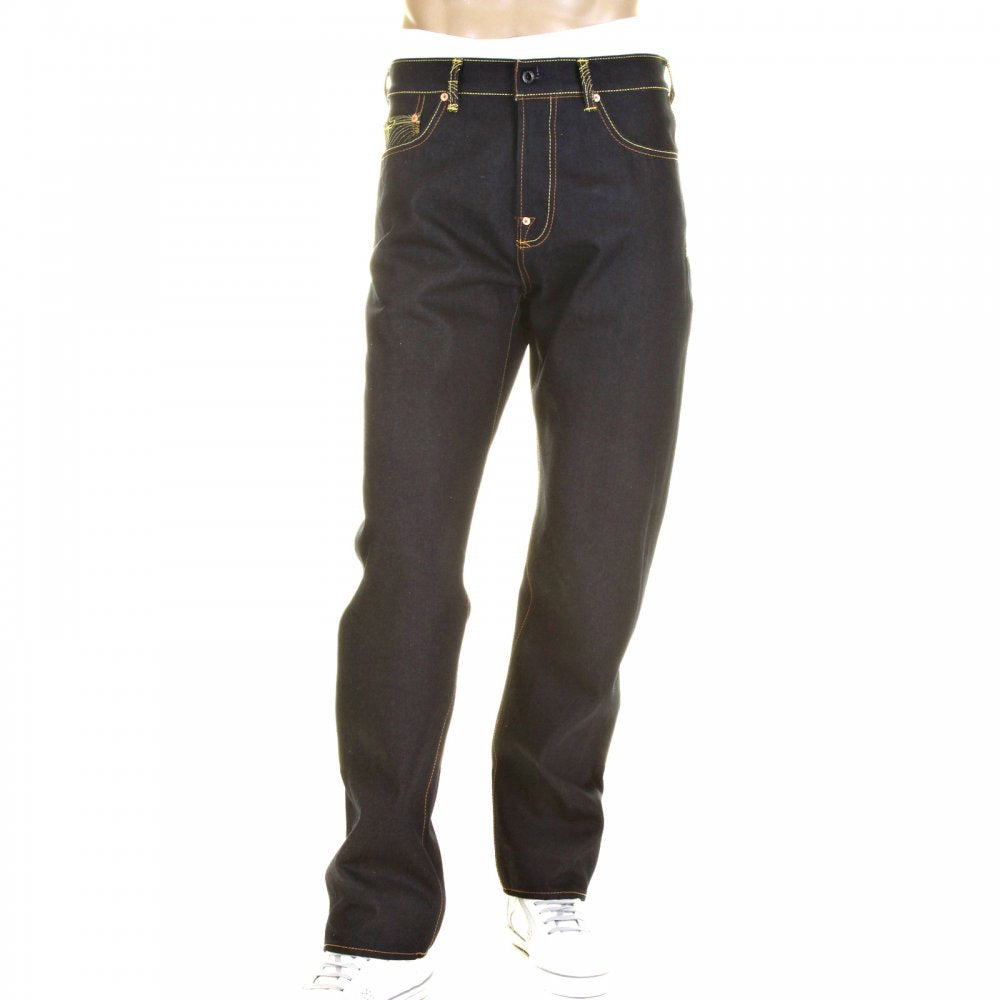 Mens Dark Indigo Slim Cut Raw Denim Jeans with Super Exclusive Design