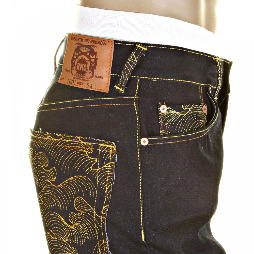 Mens Dark Indigo Slim Cut Raw Denim Jeans with Super Exclusive Design