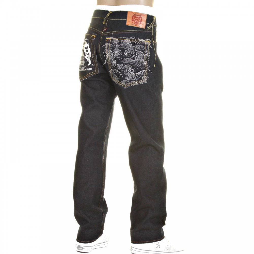 Slimmer Cut Super Exclusive Design Dark Indigo Raw Denim Jeans
