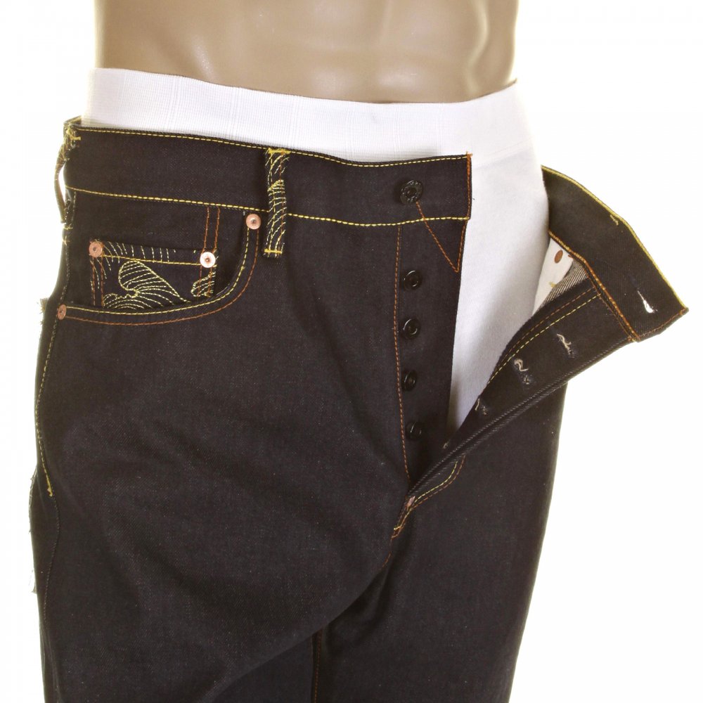 Slimmer Cut Super Exclusive Design Dark Indigo Raw Denim Jeans