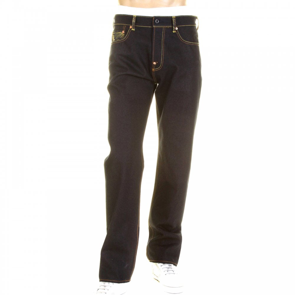 Dark Indigo Selvedge Raw Denim Jeans with Slim Cut