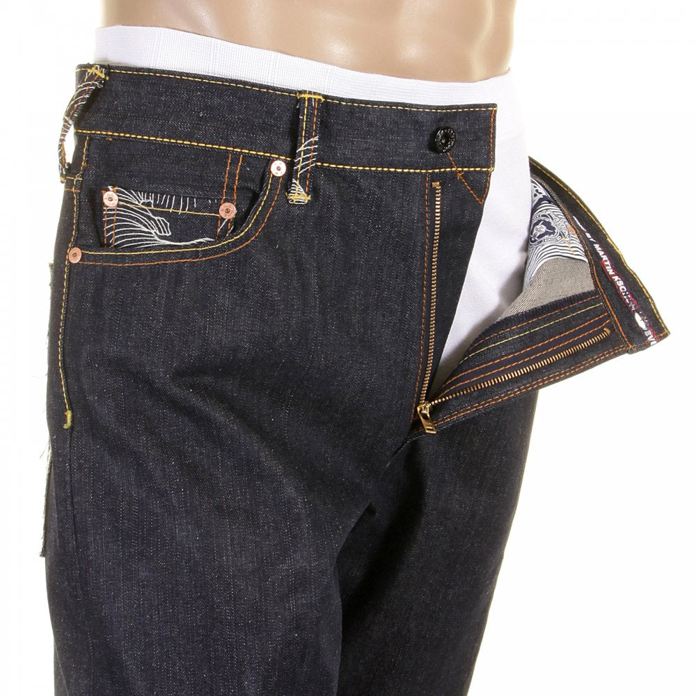 Mens Slim Fit Dark Indigo Raw Denim Jeans