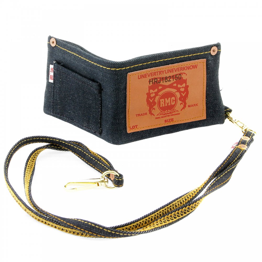 Selvedge Indigo Denim Double Bill Fold Wallet with Key Chain