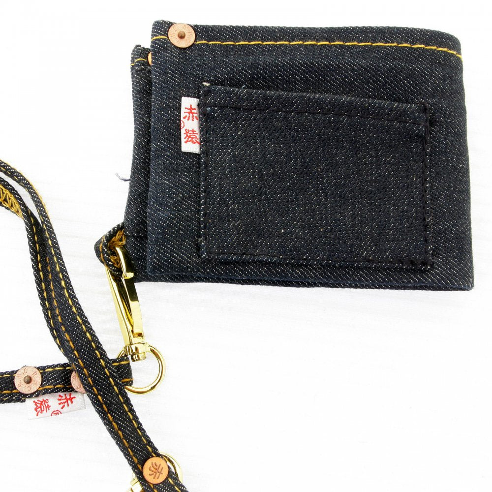 Selvedge Indigo Denim Double Bill Fold Wallet with Key Chain