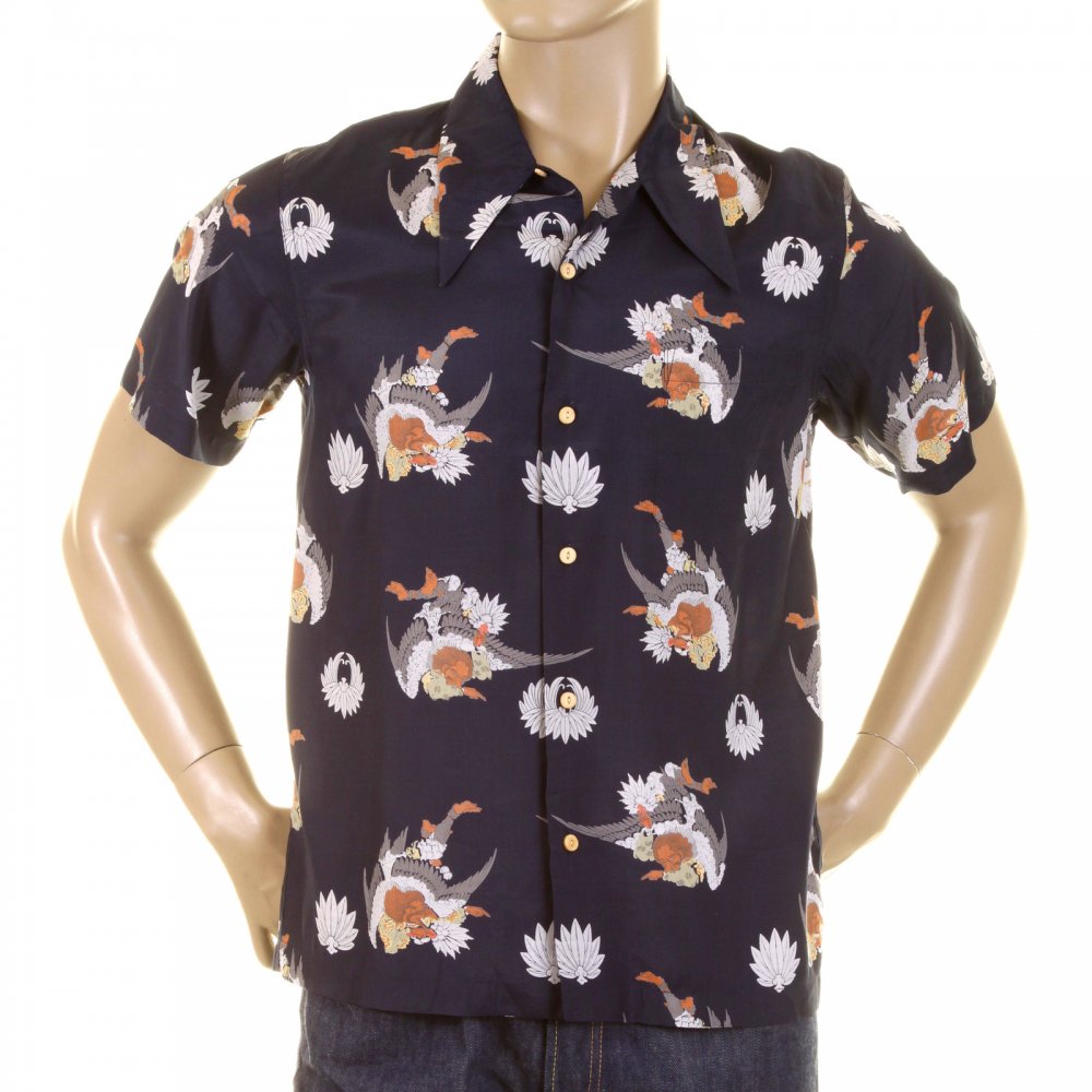 Mens Short Sleeve Regular Fit Shirt with Human Head Bird Body Print