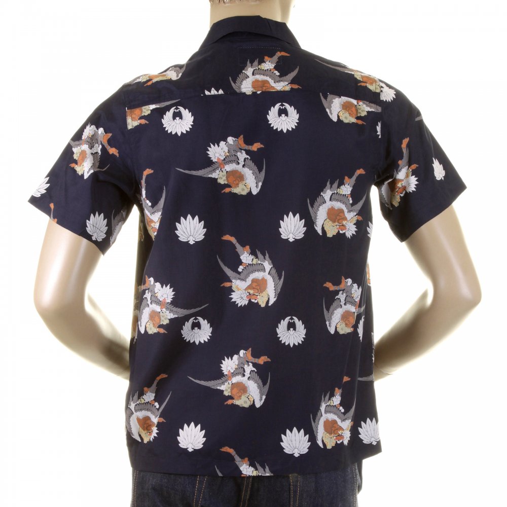 Mens Short Sleeve Regular Fit Shirt with Human Head Bird Body Print