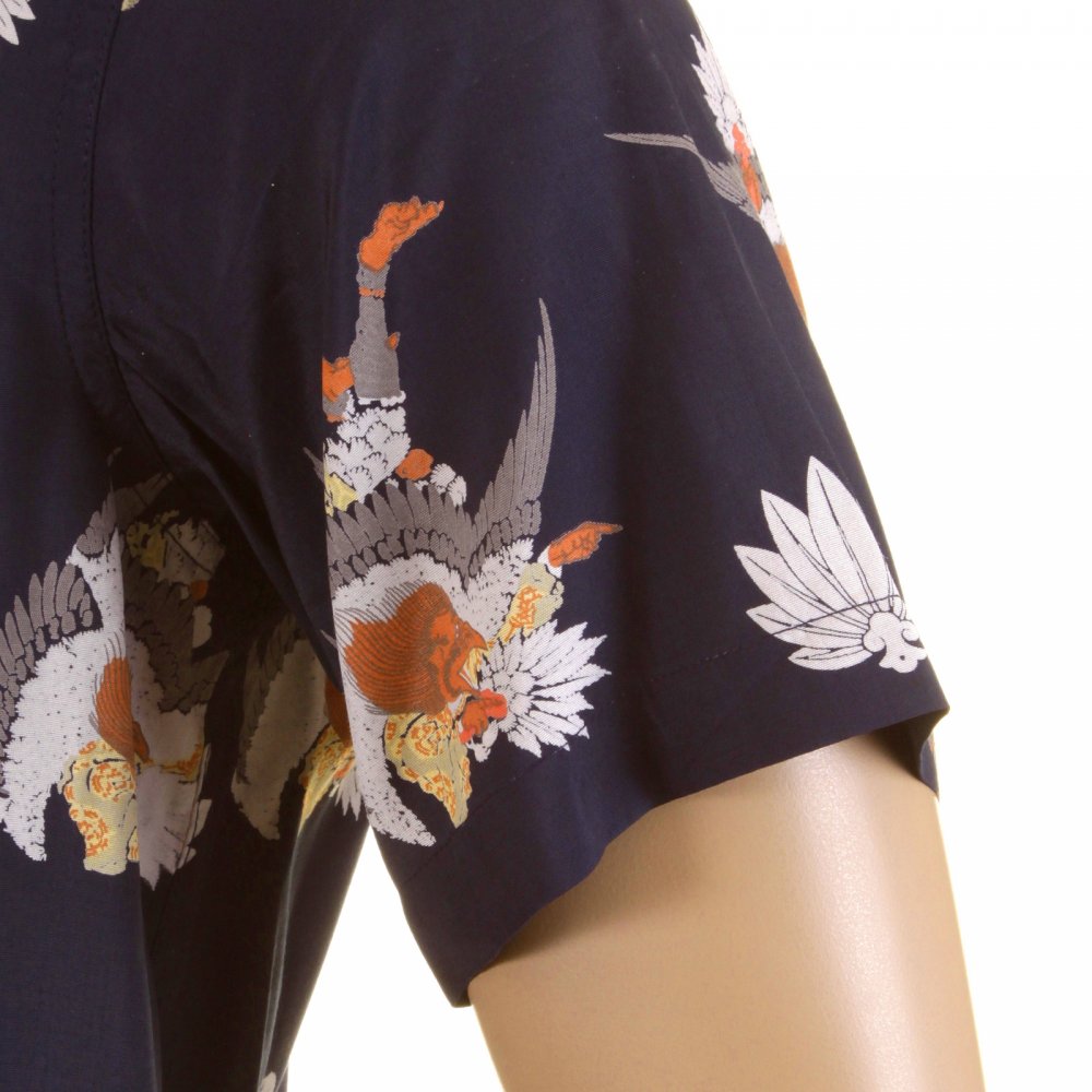 Mens Short Sleeve Regular Fit Shirt with Human Head Bird Body Print