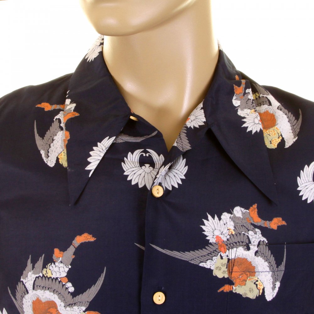Mens Short Sleeve Regular Fit Shirt with Human Head Bird Body Print