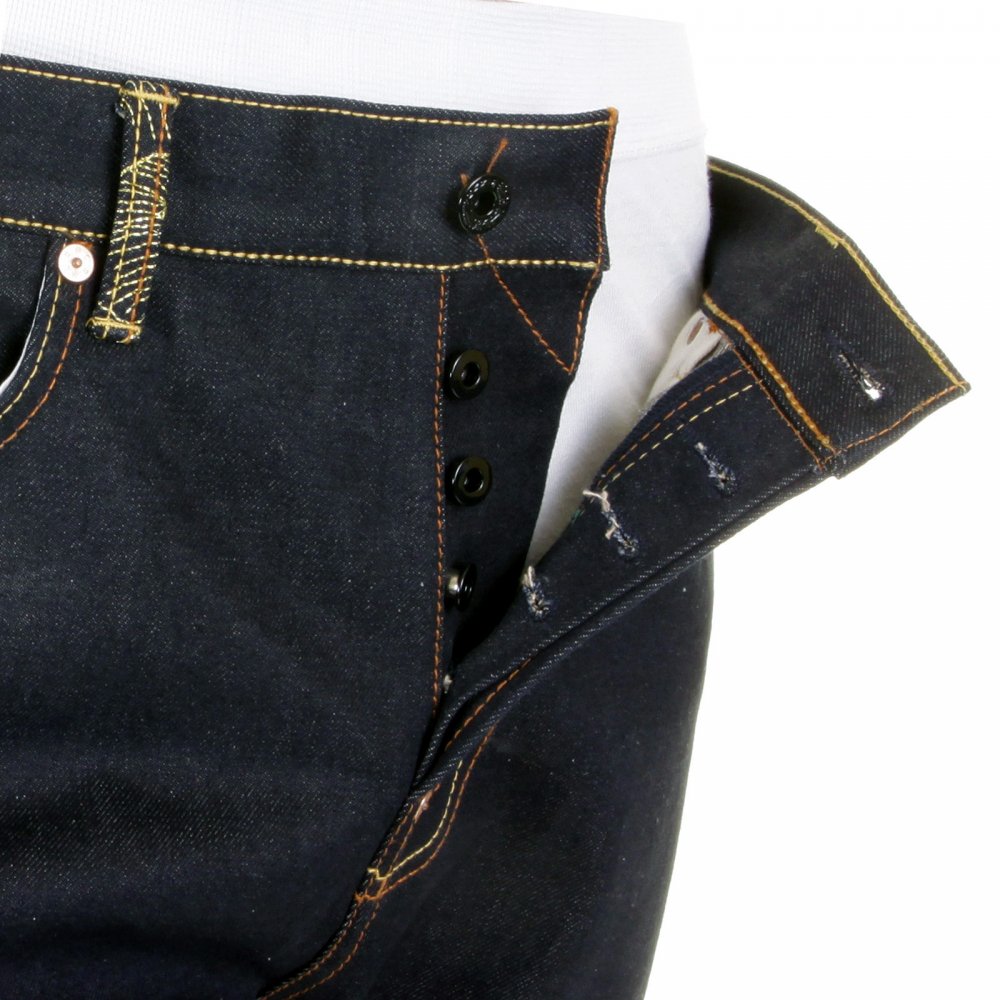 Dark Indigo Raw Denim Jeans with Gold Embroidered Cyber Monkey