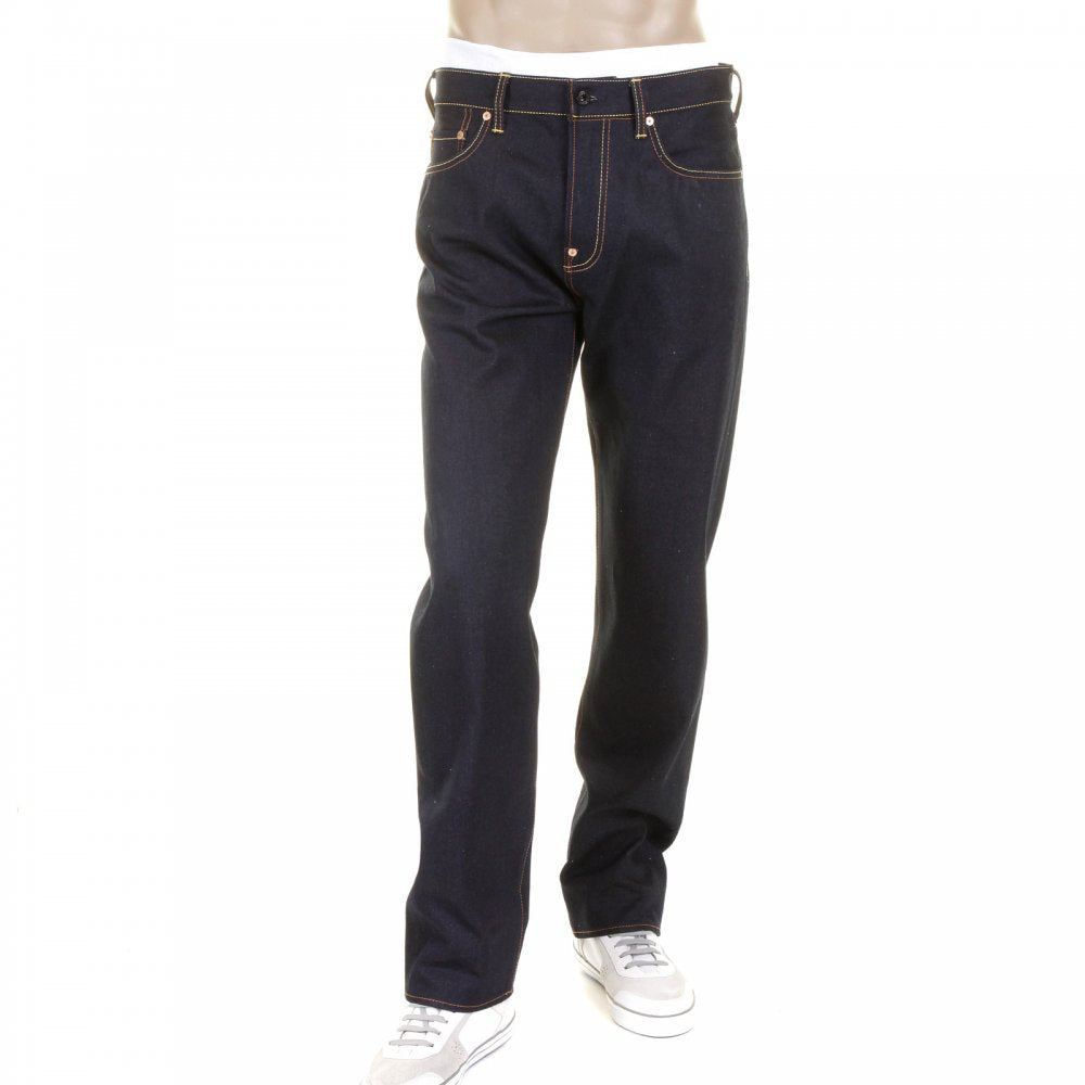 Slimmer Cut Selvedge Dark Indigo Raw Denim Jeans with Embroidered Skull