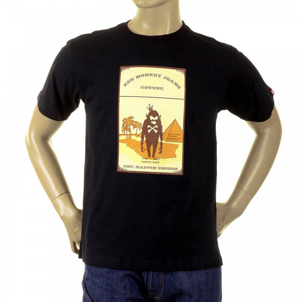 Mens Black Crew Neck Short Sleeve Regular Fit T-shirt with Camel Cigarette Packet Print