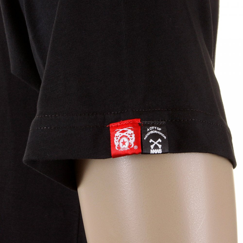 Mens Black Crew Neck Short Sleeve Regular Fit T-shirt with Camel Cigarette Packet Print