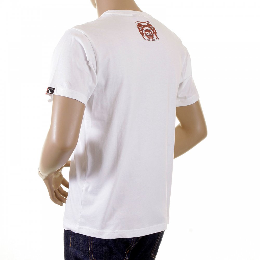 Mens White Crew Neck Regular Fit Short Sleeve T-shirt with Camel Cigarette Packet Style Print