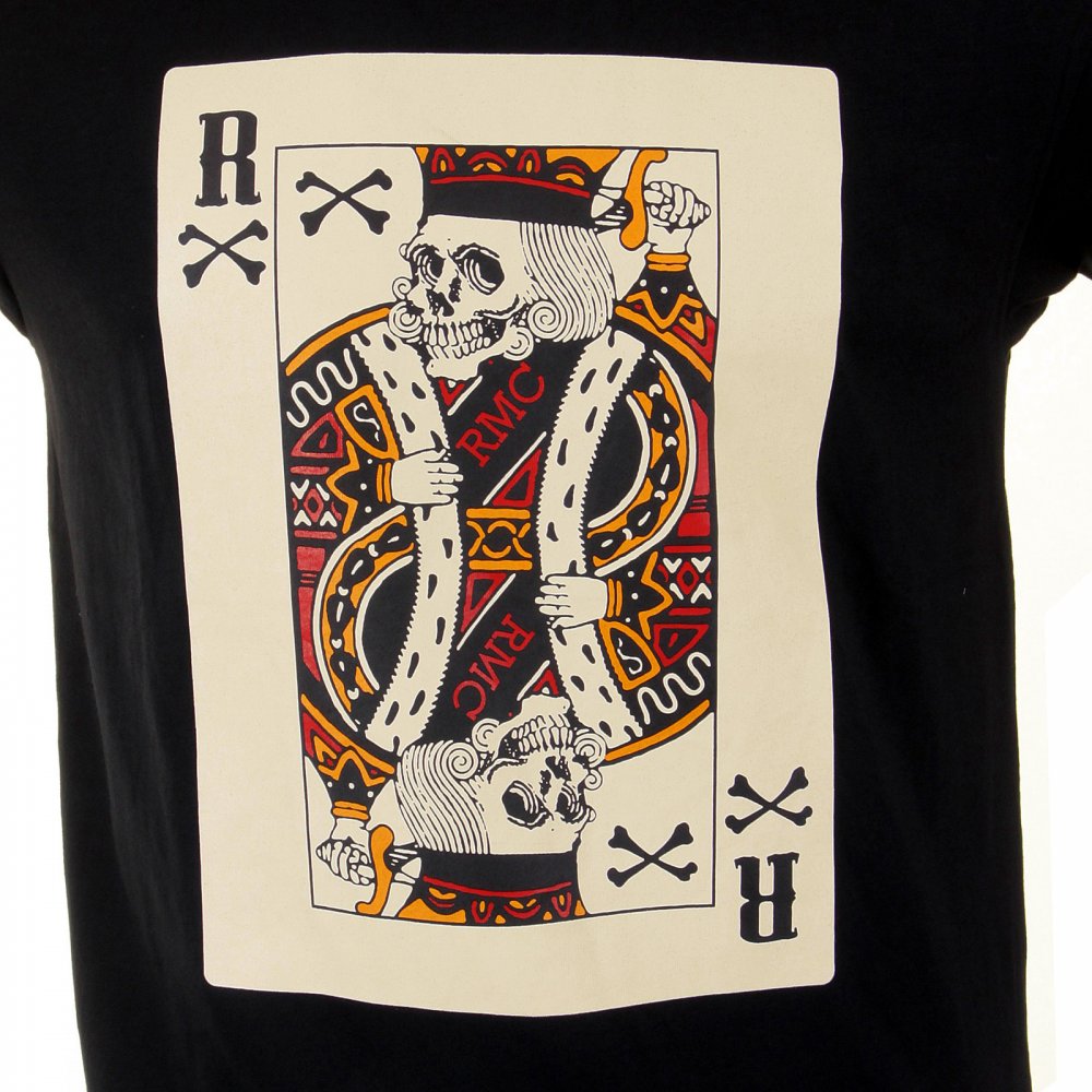 Mens Black Crew Neck Short Sleeve Regular Fit T-shirt with Poker Playing Card Print
