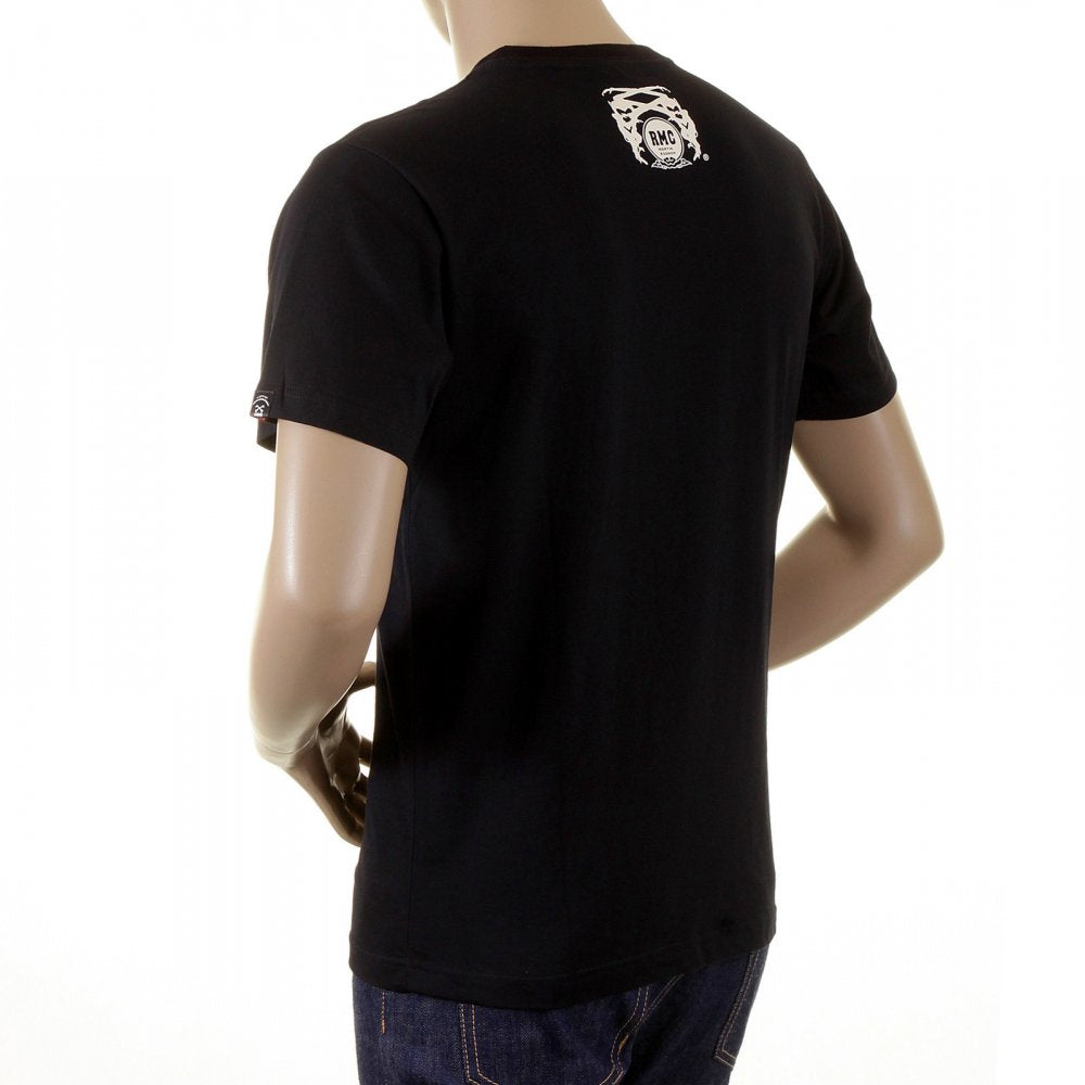 Mens Black Crew Neck Short Sleeve Regular Fit T-shirt with Poker Playing Card Print