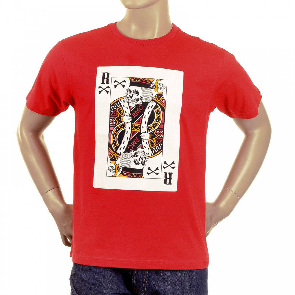 Red Crew Neck Short Sleeve Regular Fit T shirt For Men with Poker Playing Card Print