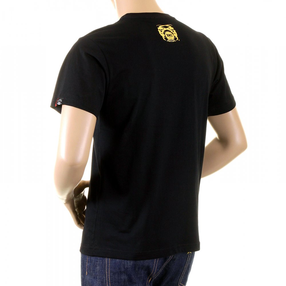 Mens Black Crew Neck Short Sleeve Regular Fit T-Shirt with Gold Foil Cowboy Rodeo Print
