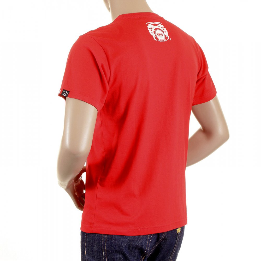 Mens Crew Neck Short sleeve Regular Fit T-shirt in Red with Smoking Skull