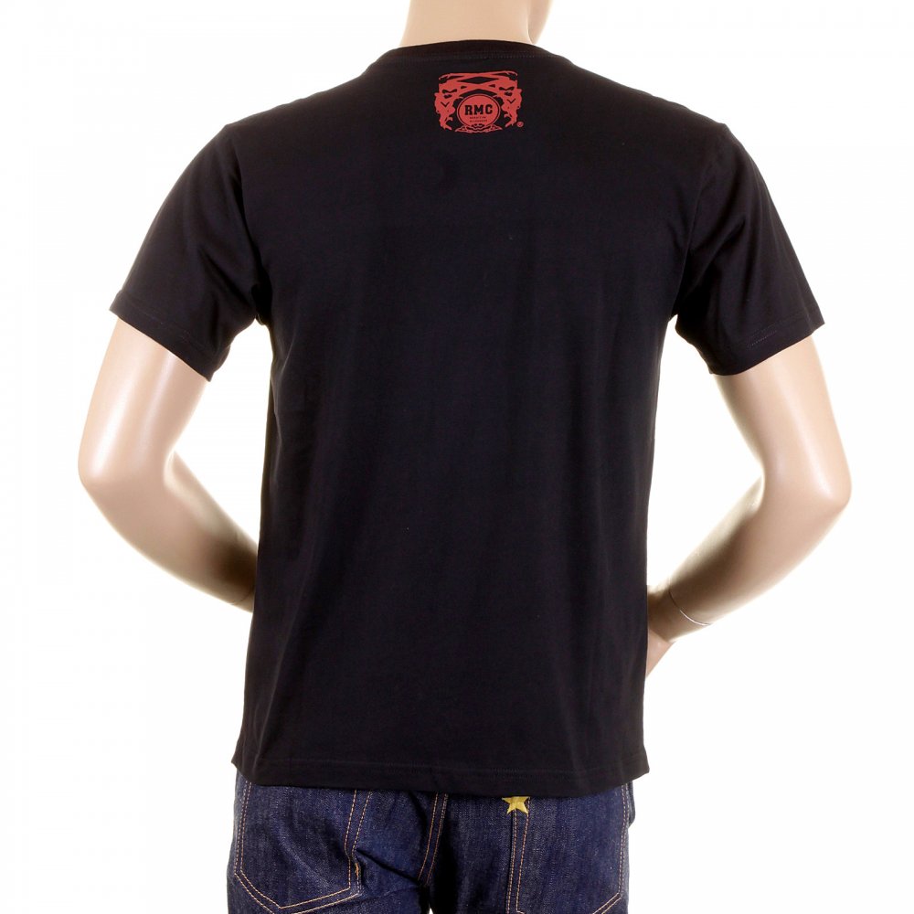 Mens Black Crew Neck Regular Fit Short Sleeve T-shirt with Smoking Skull