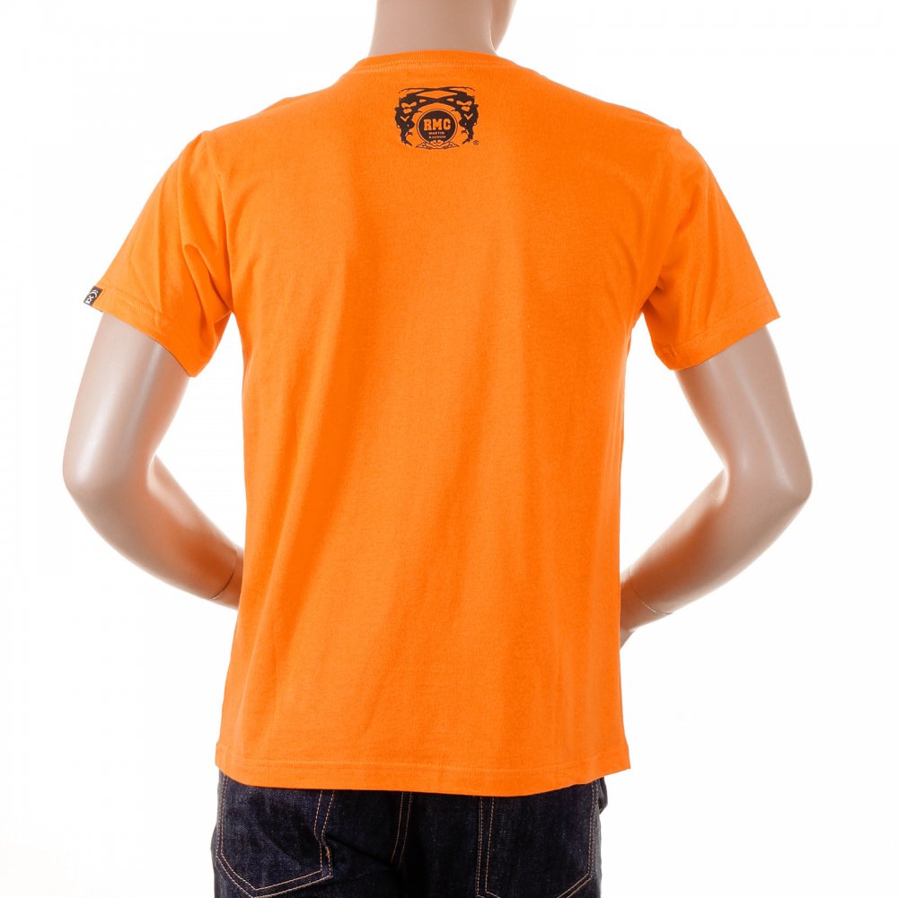 Orange Crew Neck Short Sleeve Regular Fit T-Shirt with Rock and Roll Skull Print