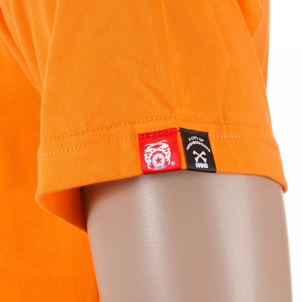 Orange Crew Neck Short Sleeve Regular Fit T-Shirt with Rock and Roll Skull Print