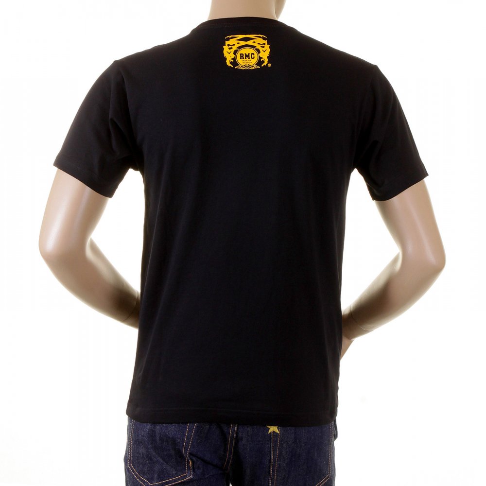 Black Crew Neck Short Sleeve Regular Fit T-Shirt with Large Rock and Roll Skull Print