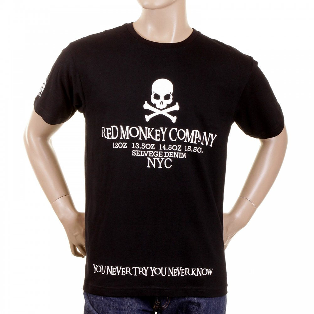 Black Crew Neck Short Sleeve Regular Fit T-Shirt with White Printed Skull and Cross Bones