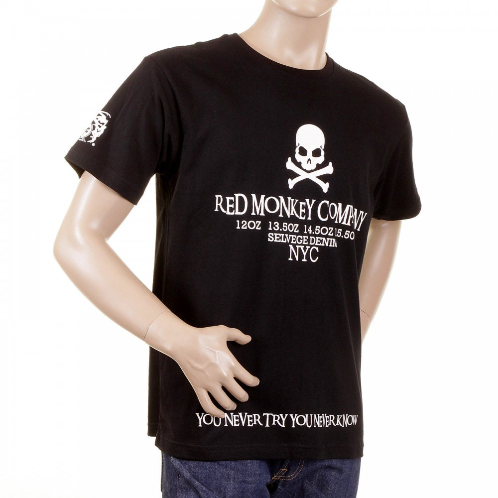 Black Crew Neck Short Sleeve Regular Fit T-Shirt with White Printed Skull and Cross Bones