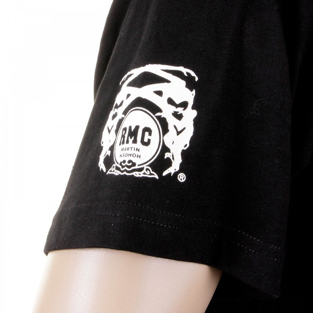 Black Crew Neck Short Sleeve Regular Fit T-Shirt with White Printed Skull and Cross Bones