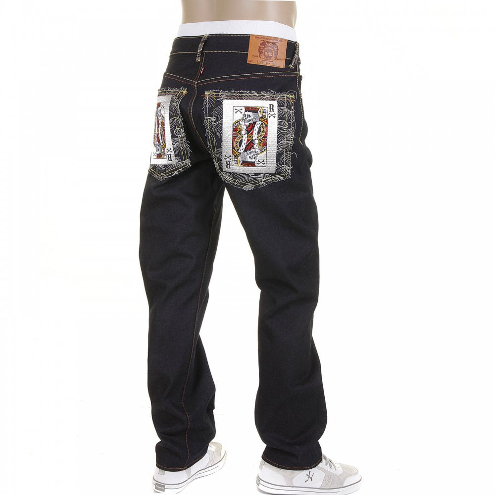 Slim Cut Dark Indigo Raw Denim Jeans with Super Exclusive Design
