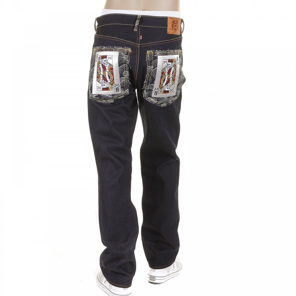 Slim Cut Dark Indigo Raw Denim Jeans with Super Exclusive Design